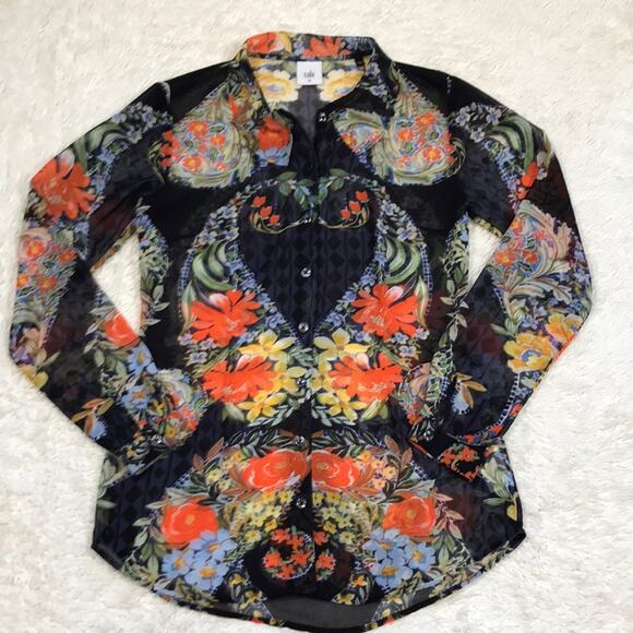 CAbi 3072 Amour Semi Sheer Blouse Floral XS 0-2 Corporate Work Office Coquette - Picture 1 of 7